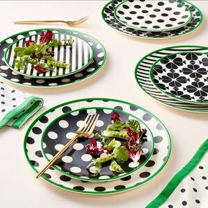 Kate Spade ♠️ X Target NWOT 4 pc Modern Green and Black Graphic salad plate Set